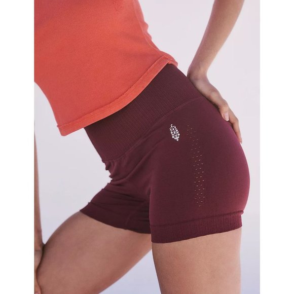 Free People Pants - NWOT Free People Movement High Rise Good Karma Shorts in Maroon